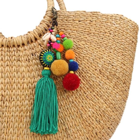 Pom Pom Shell Beads Tassel Purse Charms for Handbags Pendant Boho Keyring Keycha - Picture 2 of 6